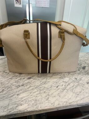 Striped Houndstooth Travel Tote in Tan & Brown